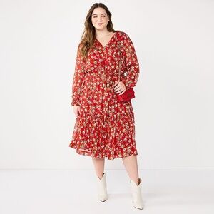 Draper James Red Floral Long Sleeve Dress